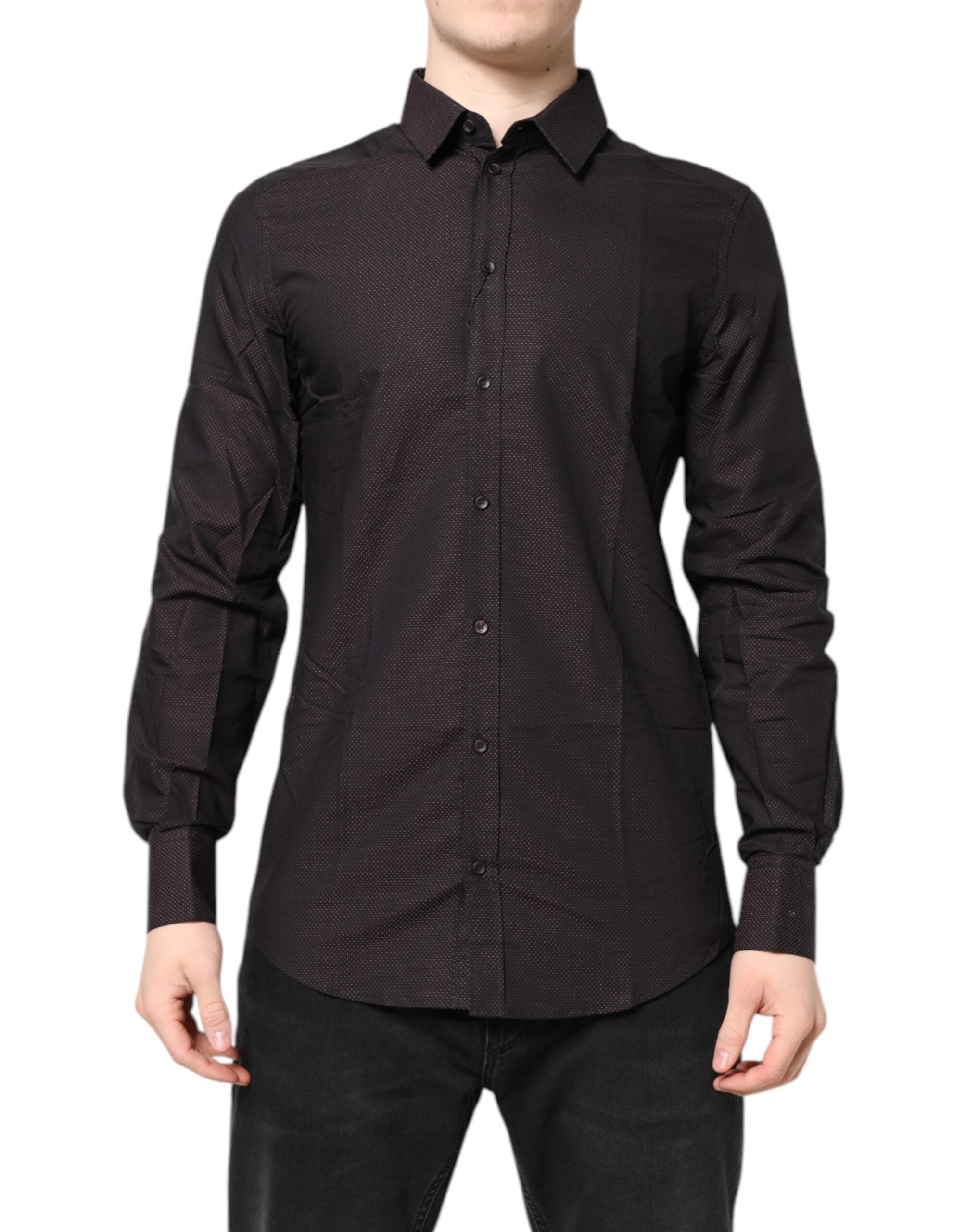 Dolce & Gabbana Men's Maroon Jacquard Cotton Shirt GOLD